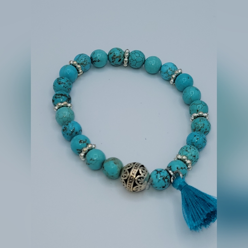 Handmade  Blue Howlite beads bracelet with tassle